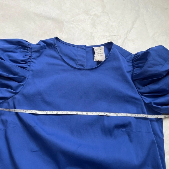 Cinq A Sept Dress Erin Puff Sleeve Mini Crew Neck Bright Cotton Blend Blue Sz 0 - Picture 5 of 10